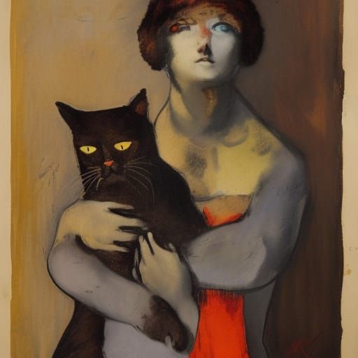 Cat with Protest Sign in Classic Painting Style