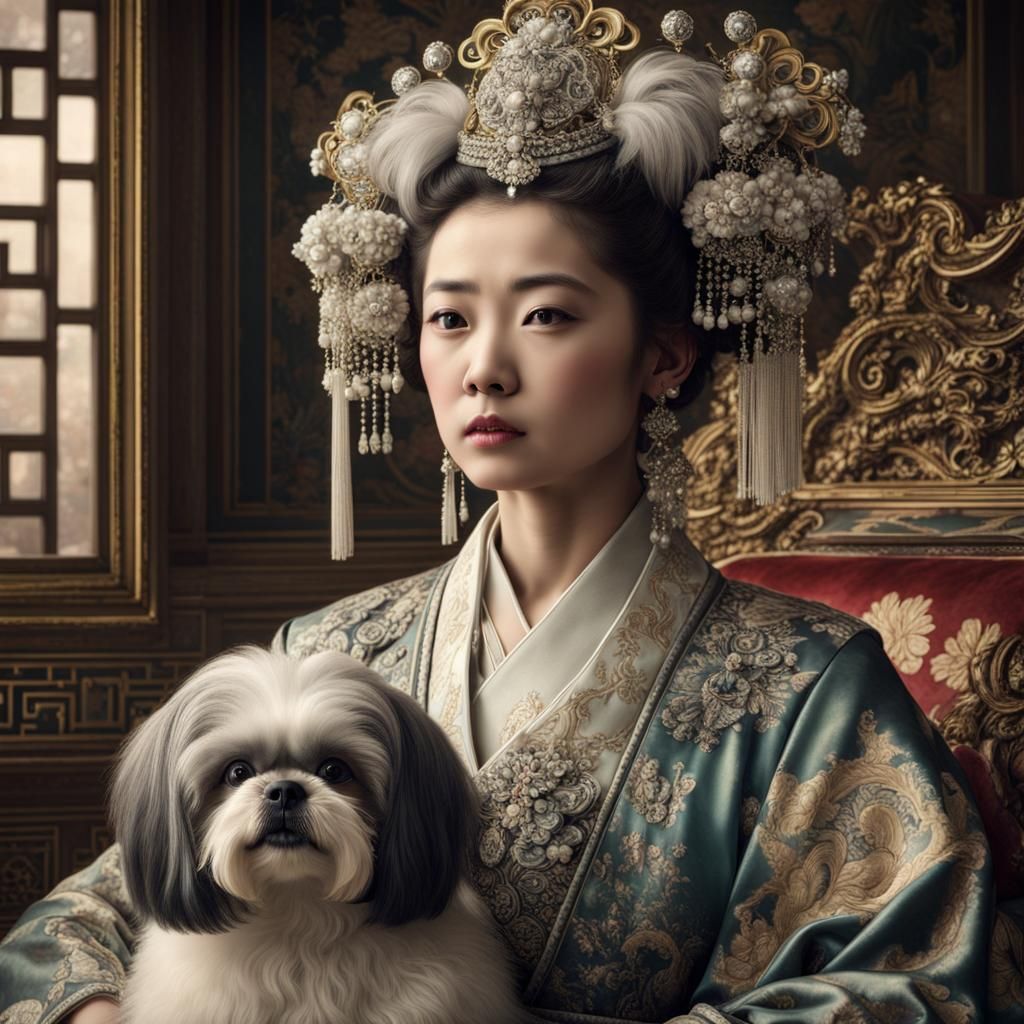 The Ci-Xi Empress in 1900 with his Shih Tzu dog