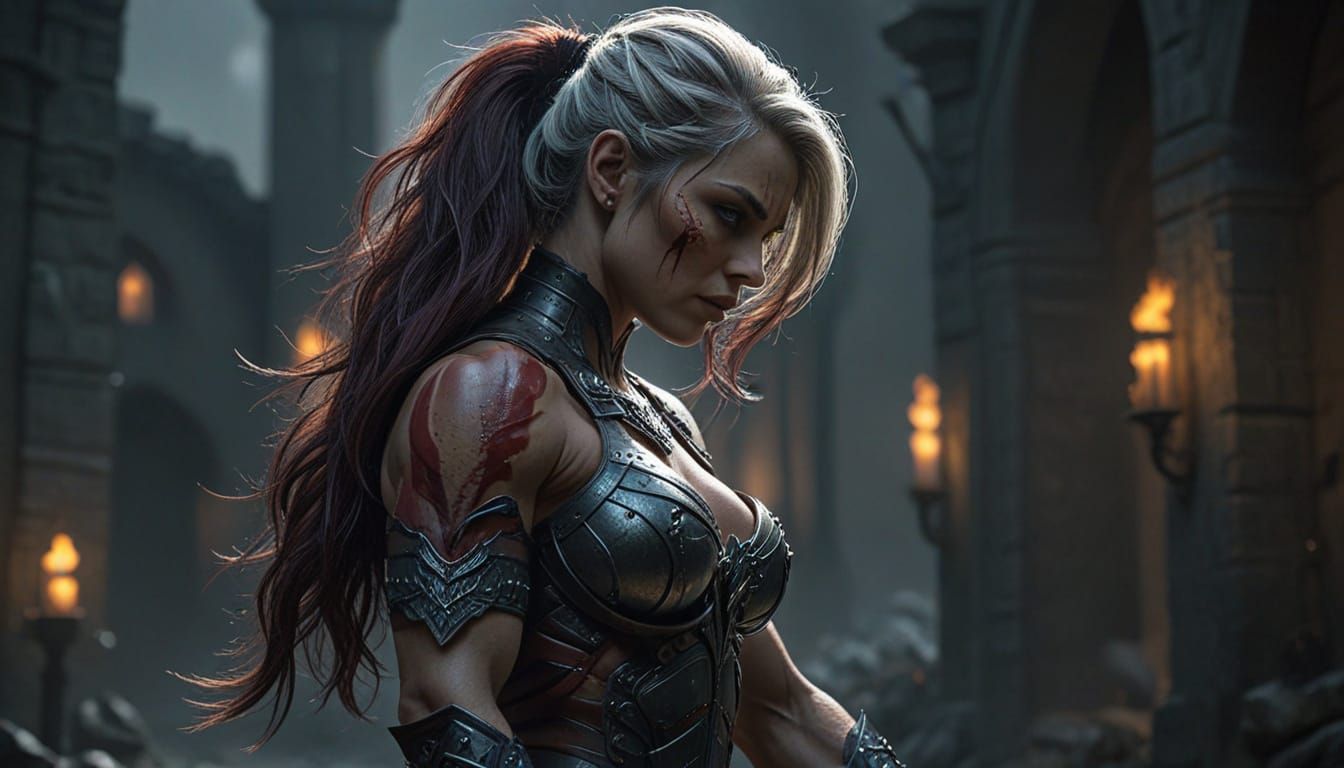 Sculpted Female Warrior in Ornate Bikini Armor