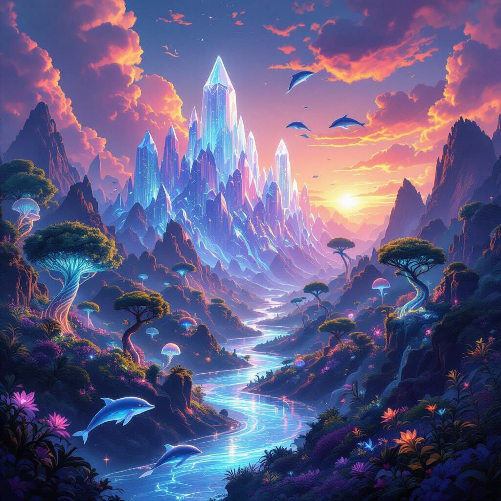 Fantastical Planet Lunaris Prime: Crystal Mountains & Biolum...