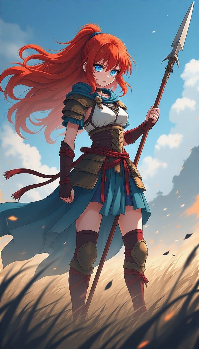 Anime Girl Embodies Cu Chulainn on Battlefield