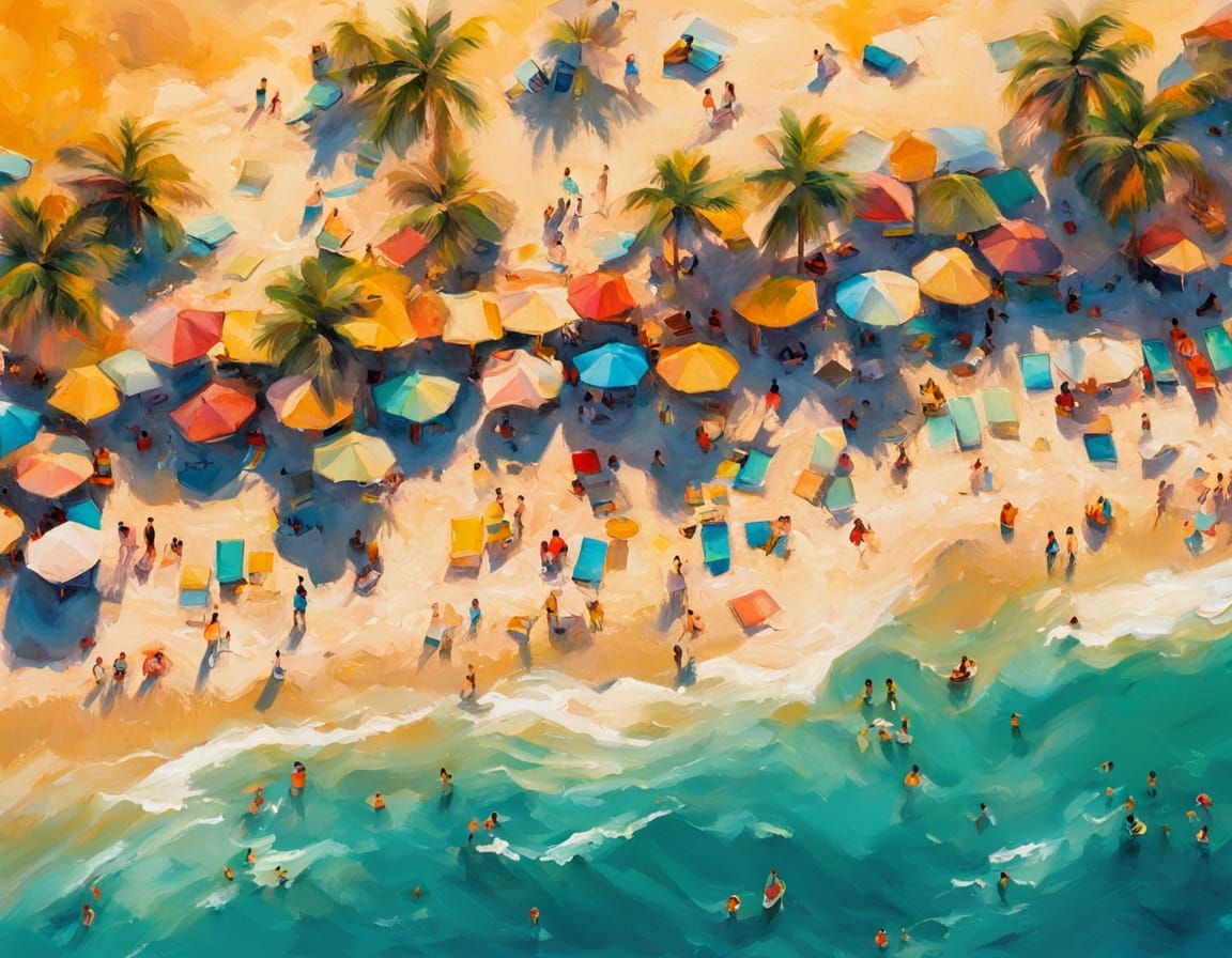 Abstract Expressionist Beach Scene in Golden Light