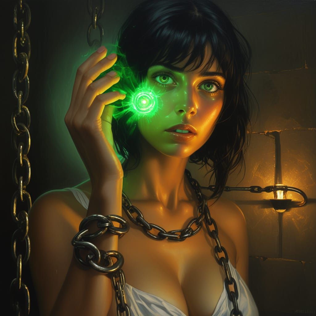 Enslaved Egyptian Sorceress Casting Spell in Dim Cell