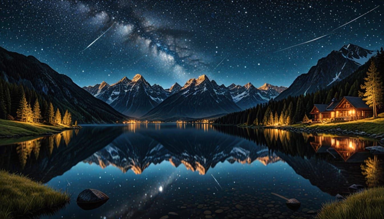 Hyperrealistic Masterpiece of a Starry Night Sky Over a Sere...