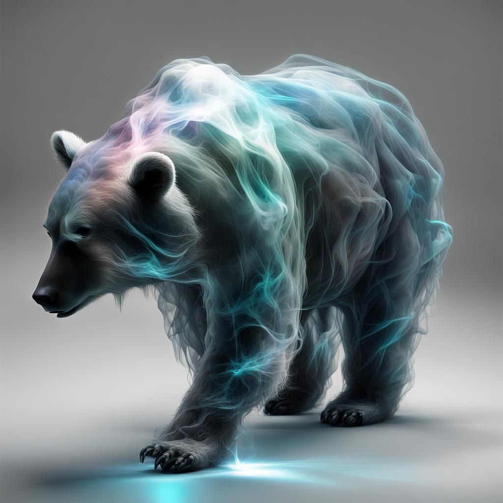 Bioluminescent Bear Ghost Disintegrating into Starlight
