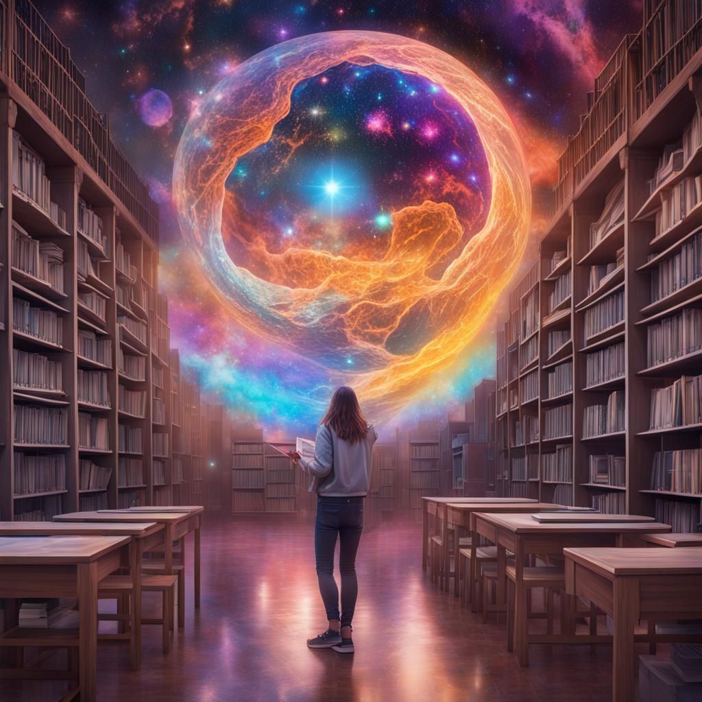 Modern School Library for Generation Z: Astral Illustration