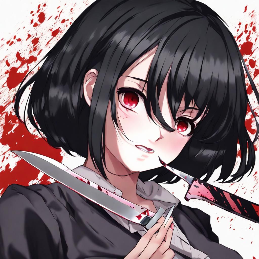 Yandere Woman with Knife in Anime Style
