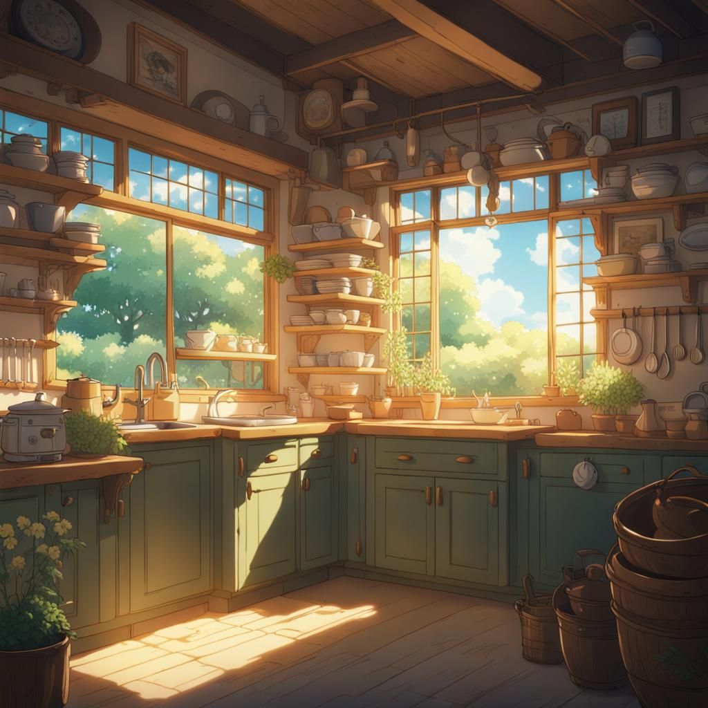 Charming Witch's Kitchen in Ghibli Anime Style