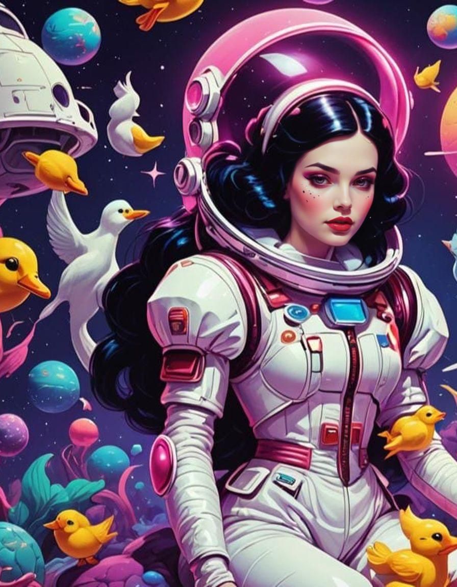 Snow White Space Mermaid with Astronaut Ducks
