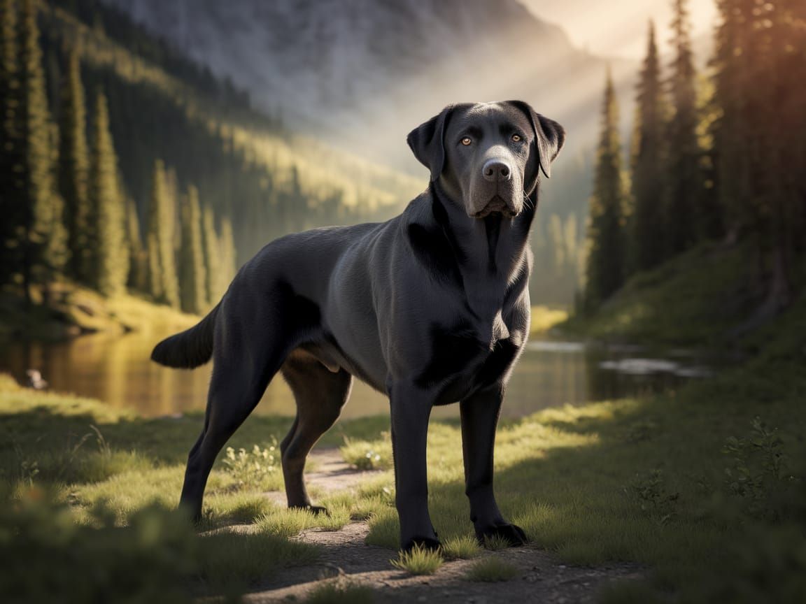 Majestic Black Labrador Retriever in a Verdant Forest