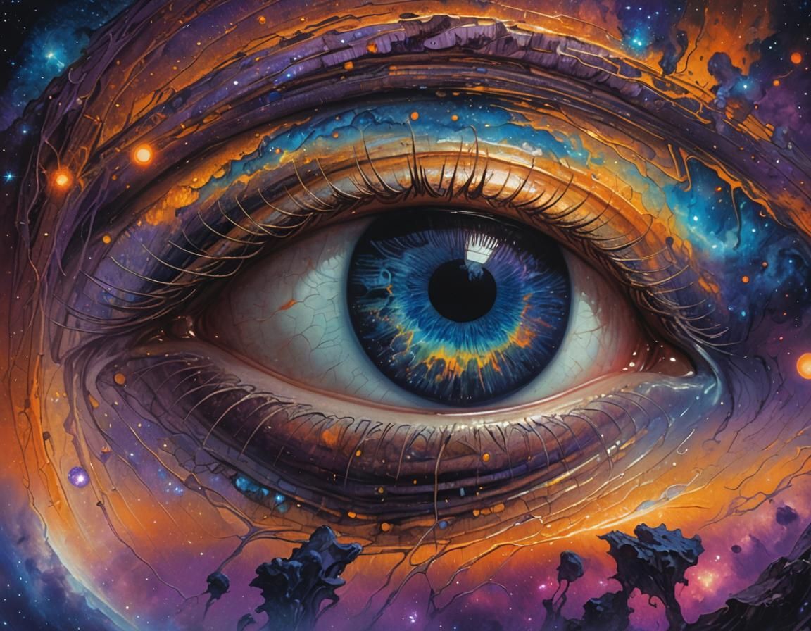 Galaxy Reflected in Eye: Fantasy Concept Art