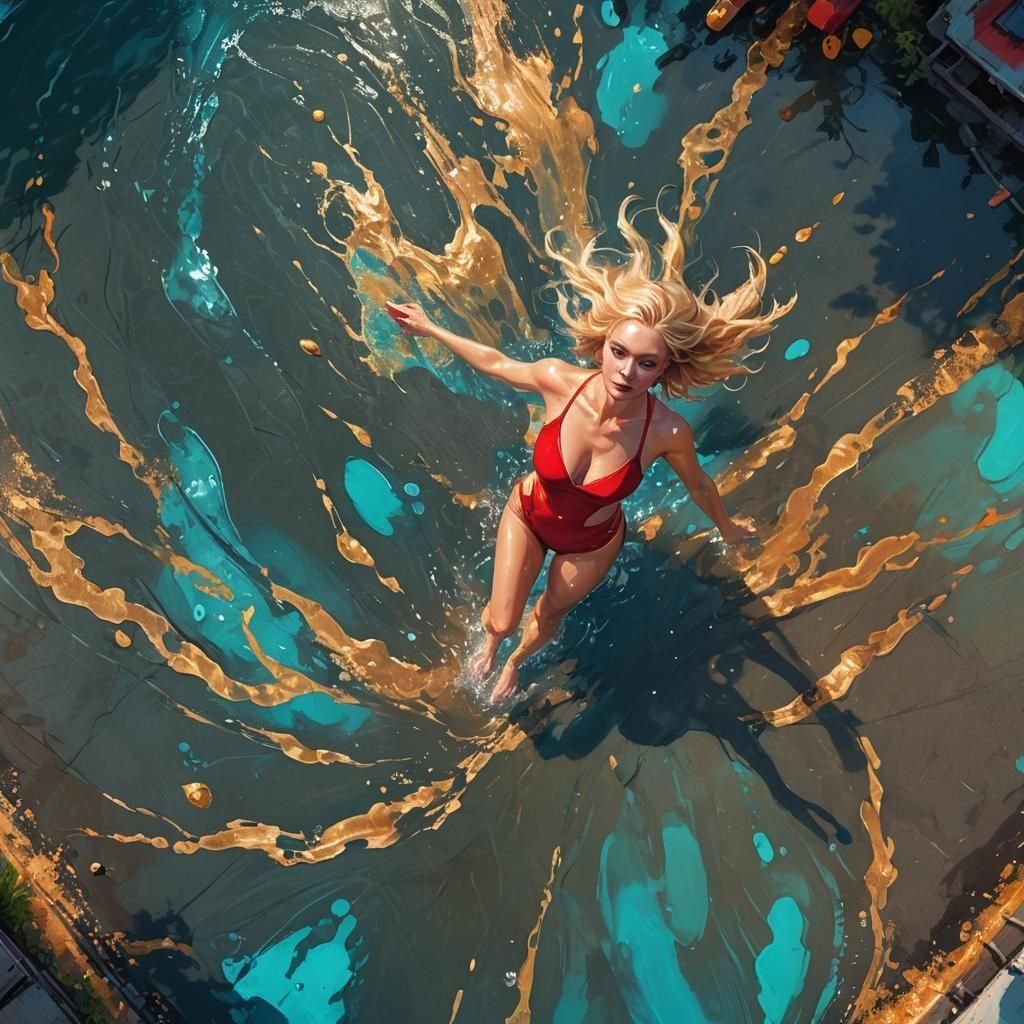 Surreal Melting Woman in Liquid Puddle, Fantasy Art