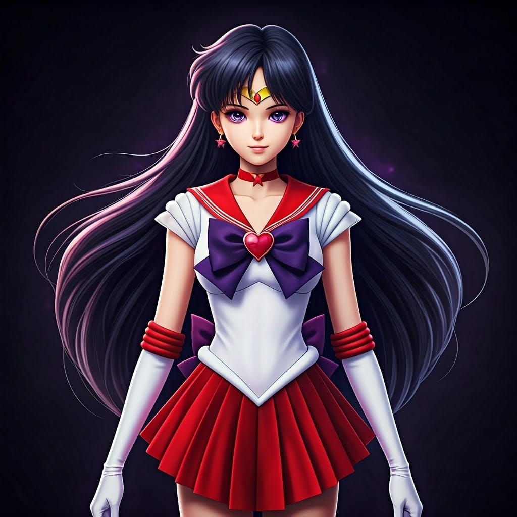 Sailor Mars in Fiery Red and Purple Regalia