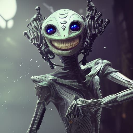 Lizard-Green Android Portrait in Cyberpunk Style