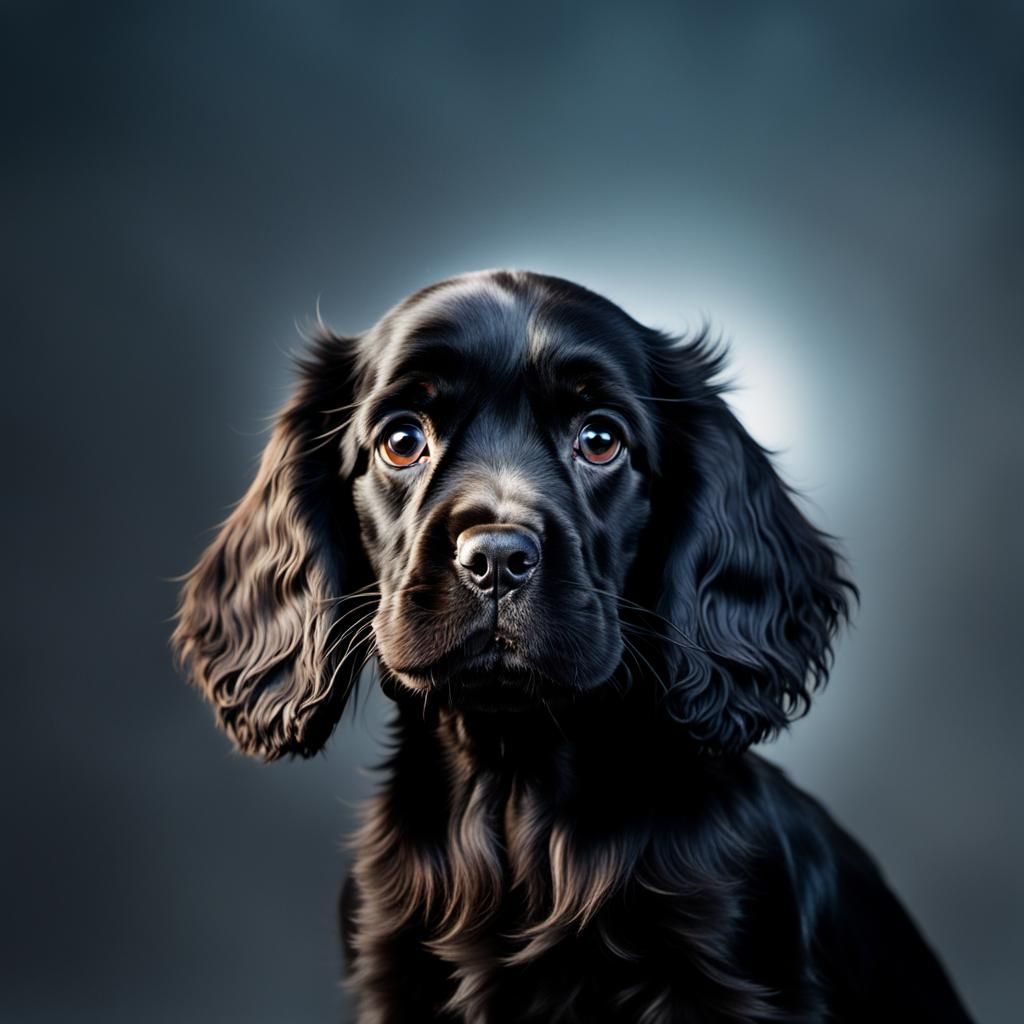 Hyperrealistic Black Cocker Spaniel Puppy Portrait