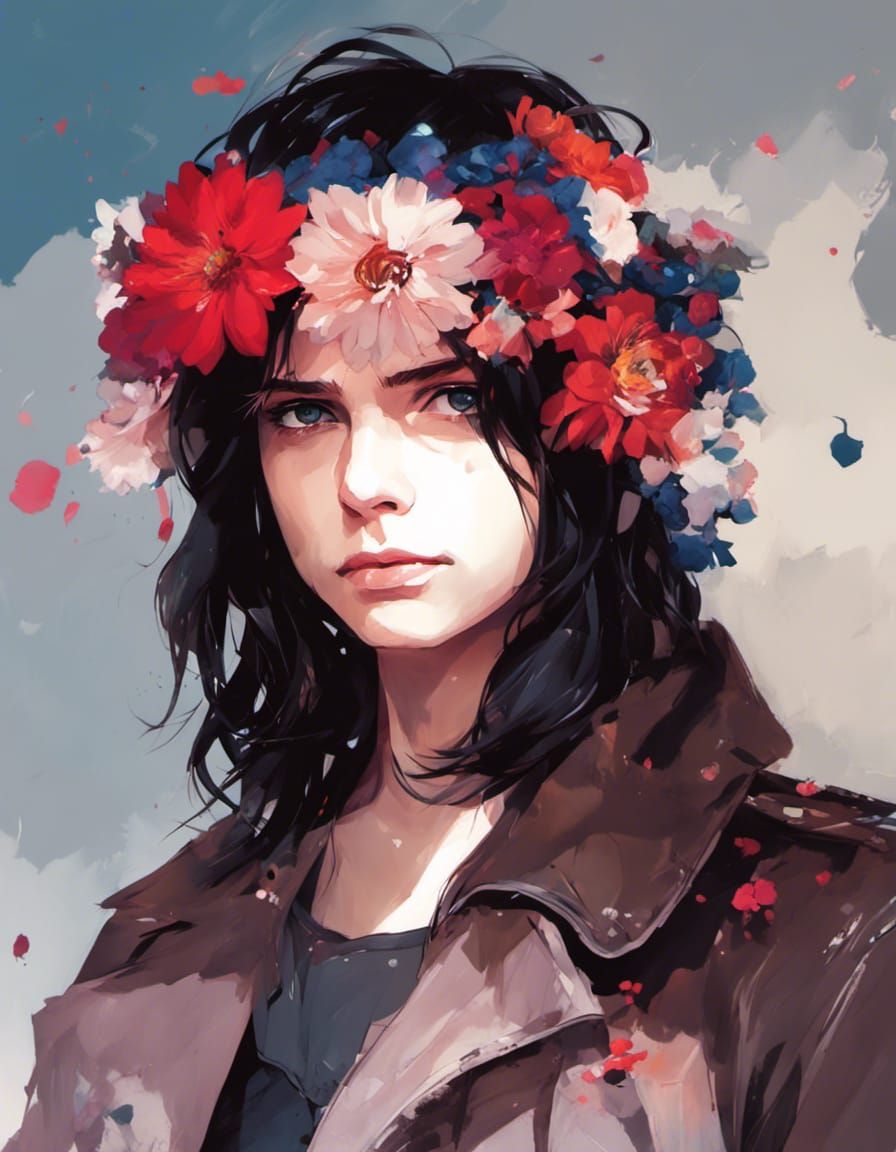 Bucky Barnes in Floral Crown, Anime Style