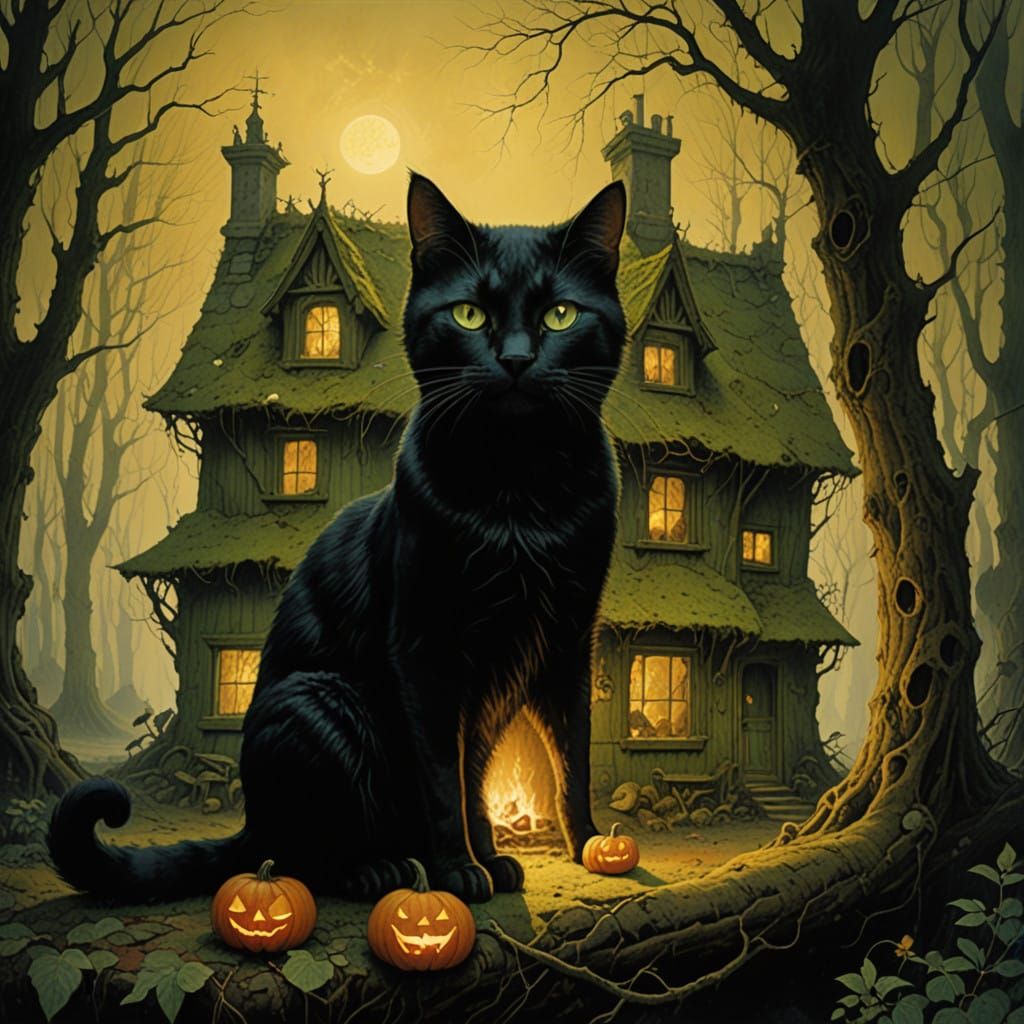 Mystical Cottage in Dark Forest