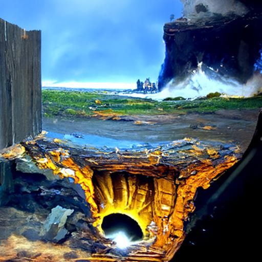 Apocalyptic View Through a Hole, Oil Painting