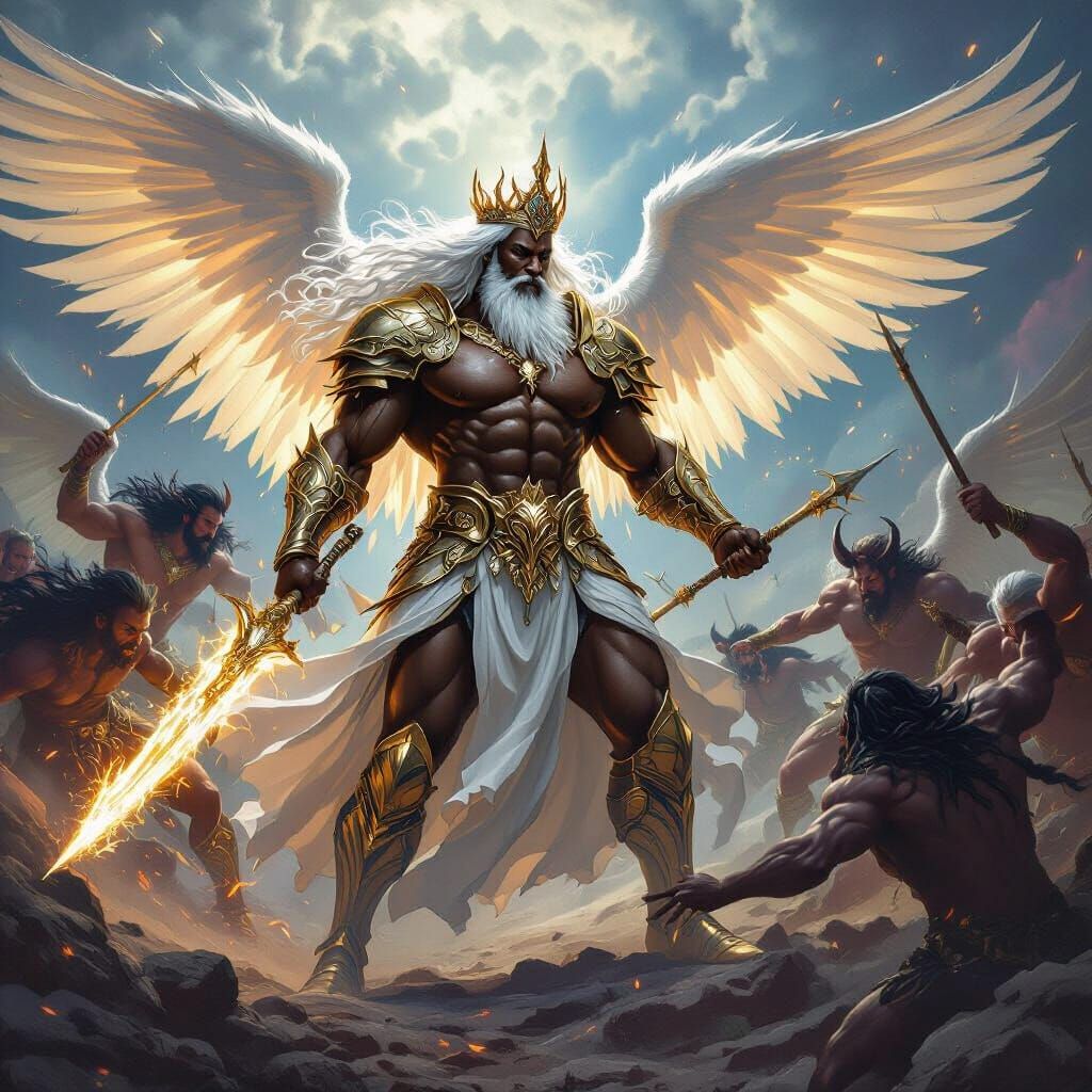 Epic Battle: Muscular African American Angels vs Demons