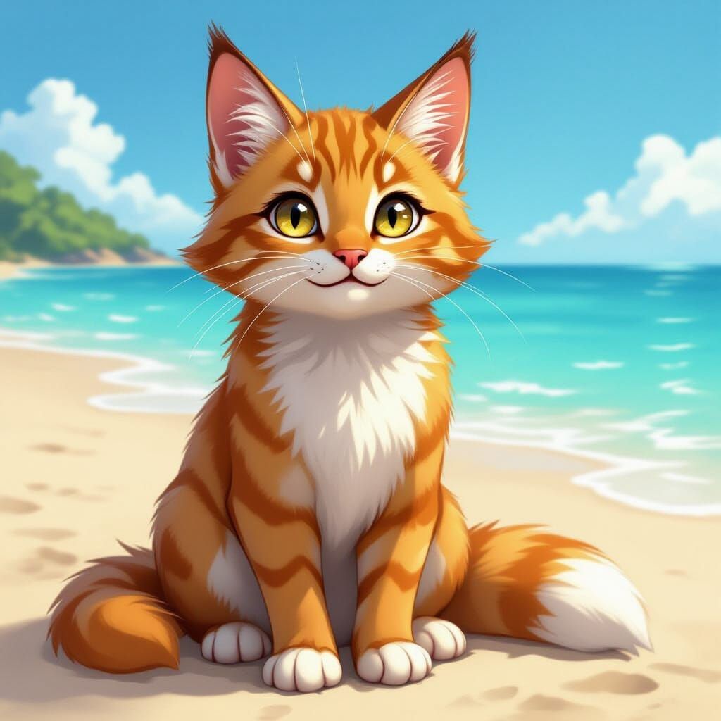 Tawny Warrior Cat on a Sunny Beach