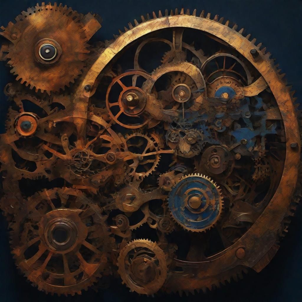 Steampunk Engine in Abstract Art with Vibrant Colors