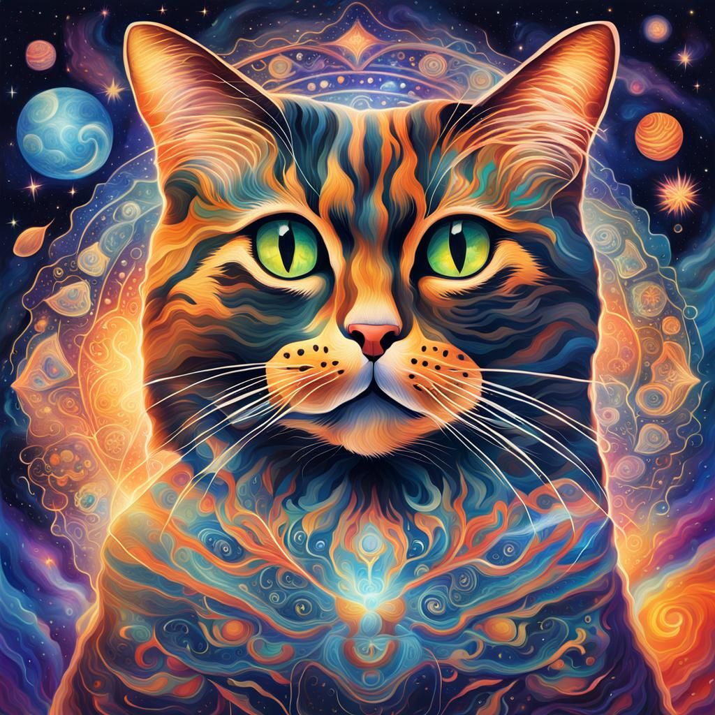 Cosmic Cat Portrait in Andean Dreamscape