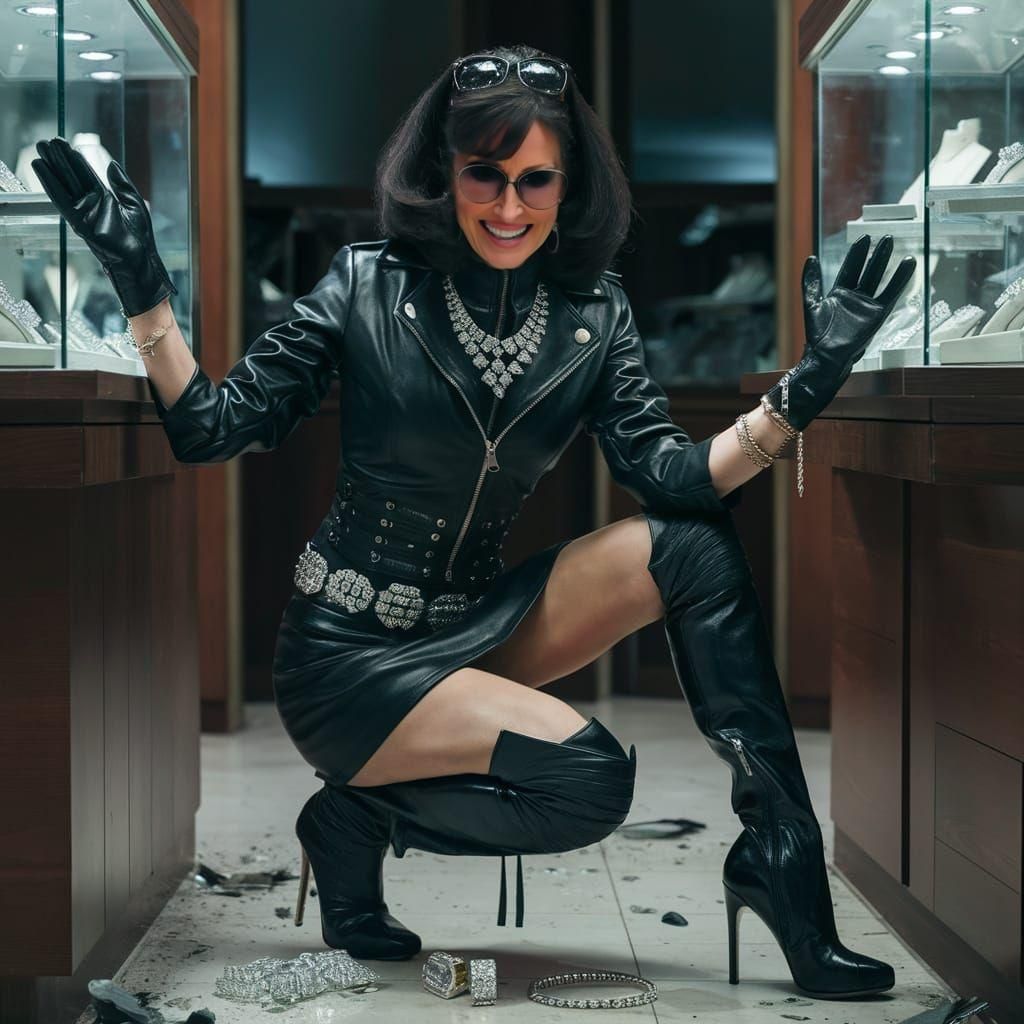 Woman in Leather Steals Jewelry