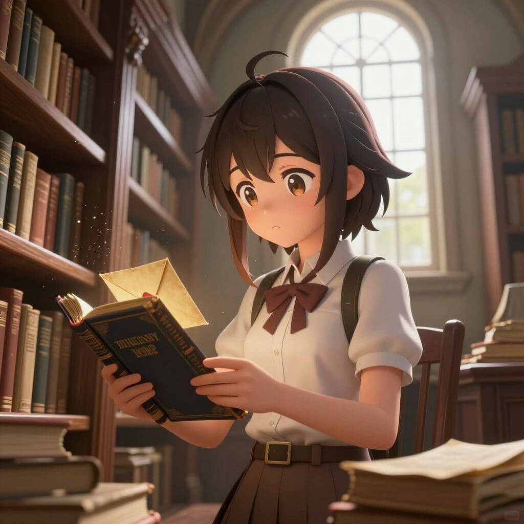 Anime Girl Emma Explores Old Library in 3D Art
