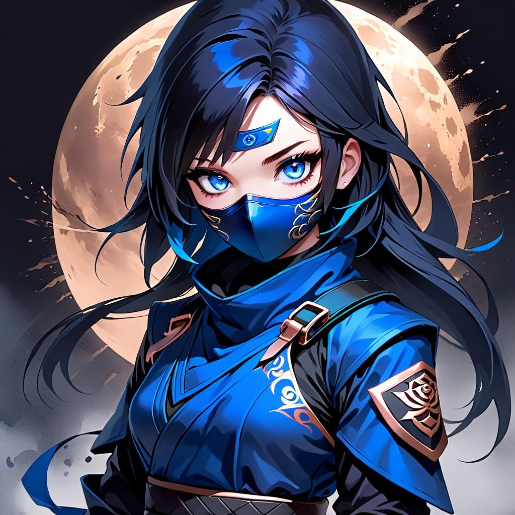 Female Ninja with Raven in Ink Wash Style