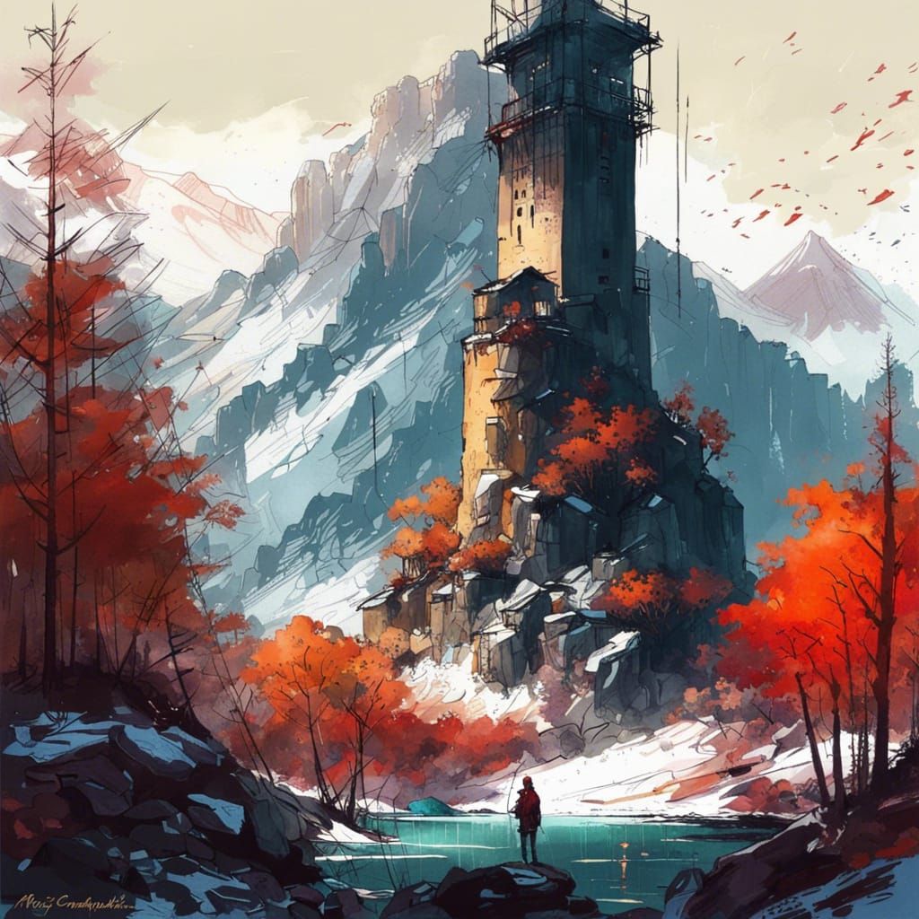 Majestic Snow Mountains and Valley in Photorealistic Sketch