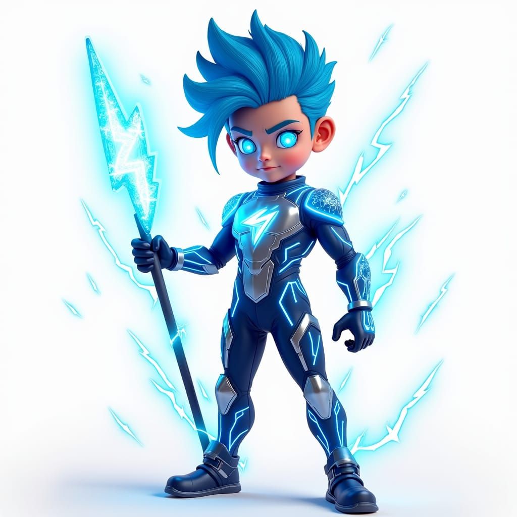 Electric-Blue-Haired Boy Cartoon in Fantasy Concept Art Styl...