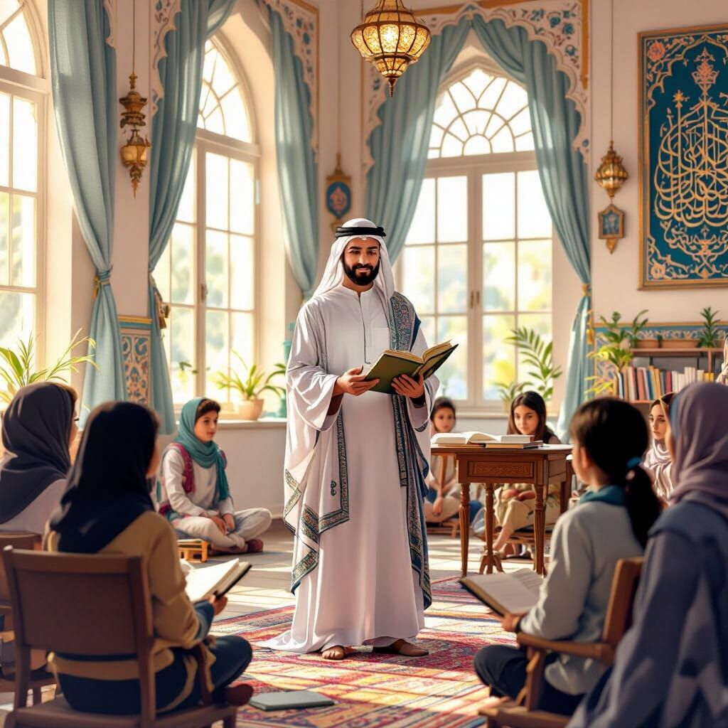 Quranic Lesson in Traditional Illustrative Style