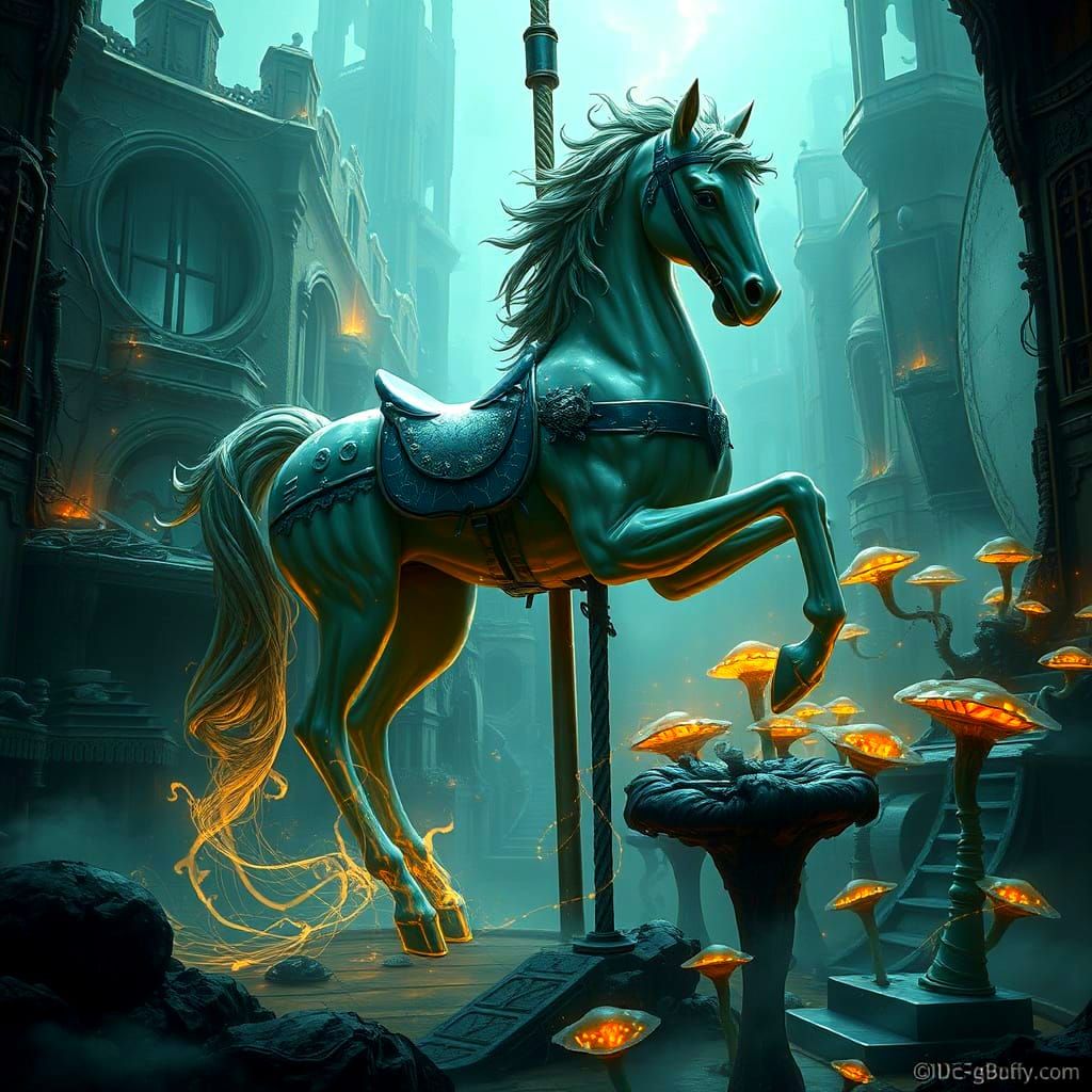 Spectral Carousel Horse Guards Decaying Future City