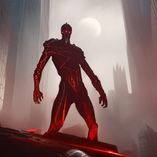 Futuristic Fire Champion in Dystopian City