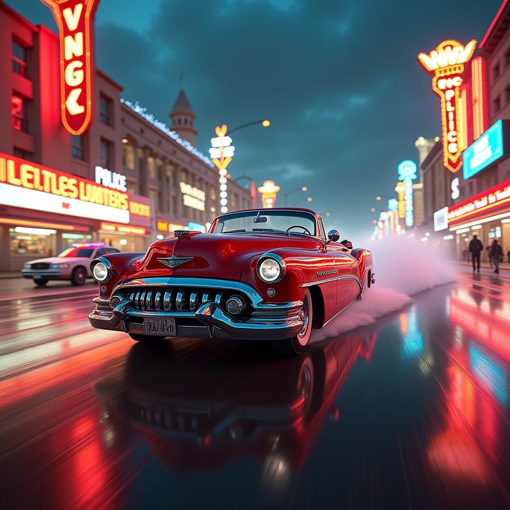 Classic Buick Evades Police in Neon Las Vegas