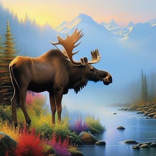 Ethereal Moose in Fantasy Landscape