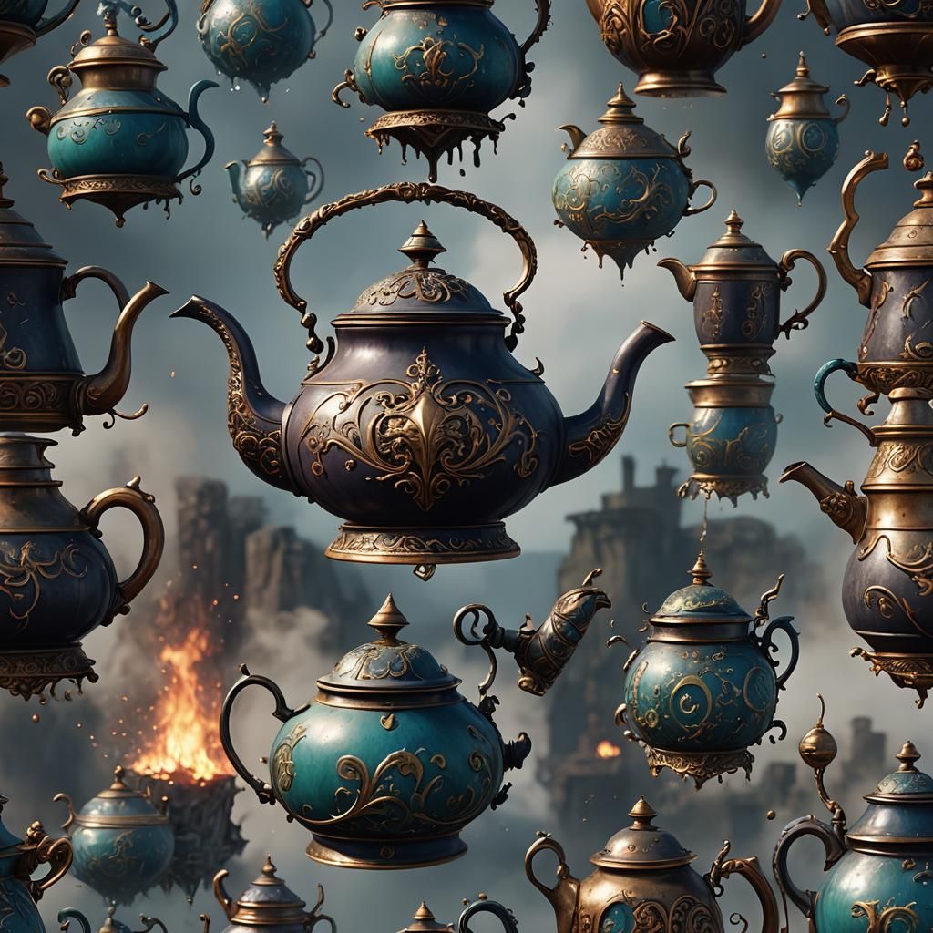 Detailed Kettle Matte Painting in Deep Color