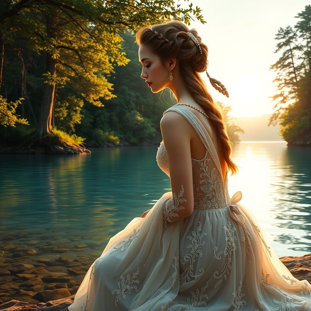 Ethereal Beauty Contemplates Serene Waterfront