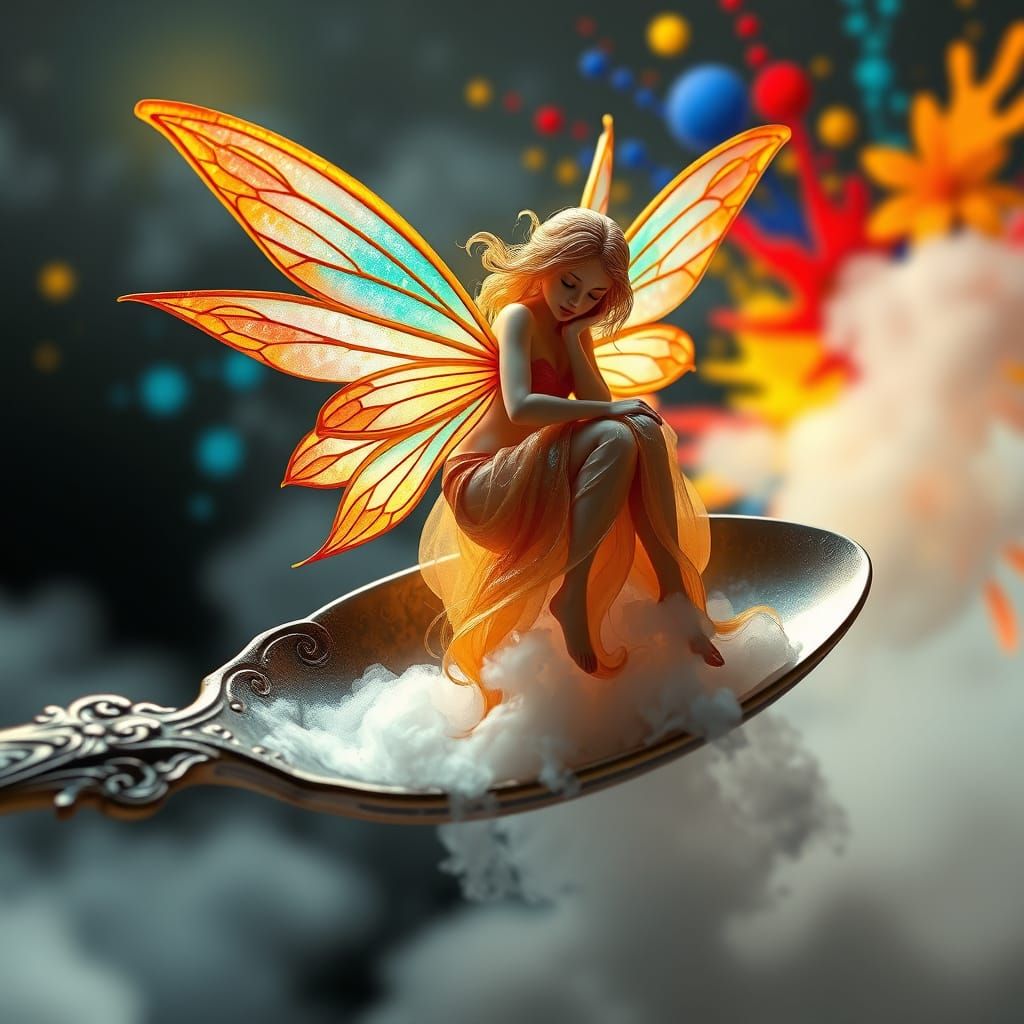 Ethereal Fairy on Antique Spoon in Art Nouveau Style