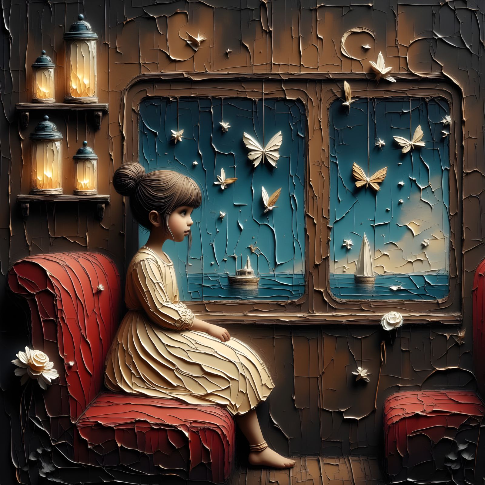 Magical Train Journey: Girl Watches Dreams Pass by Window