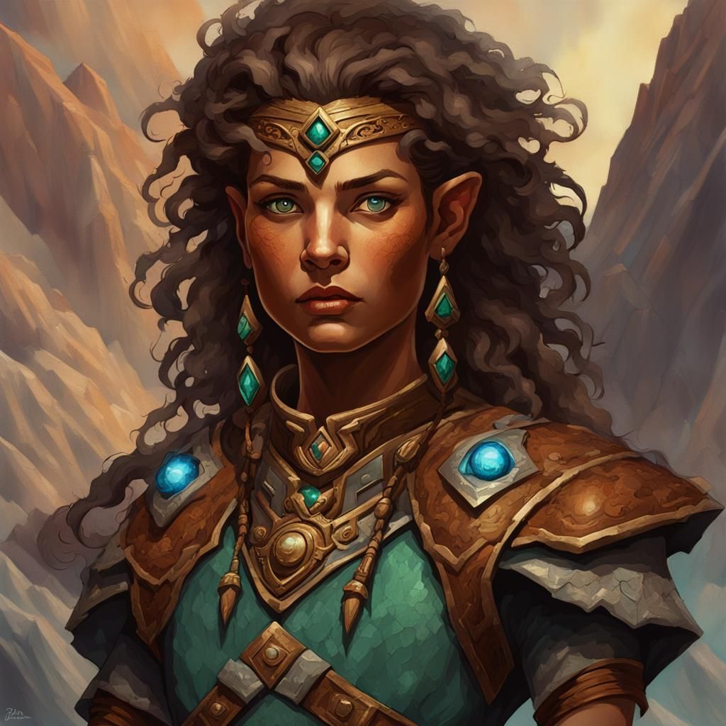 Earth Genasi Sorceress Portrait in Dungeons and Dragons Styl...