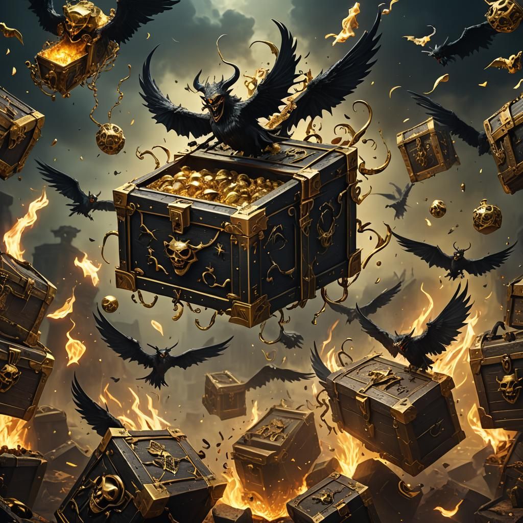Demonic Treasure Chest with Flying Spirits