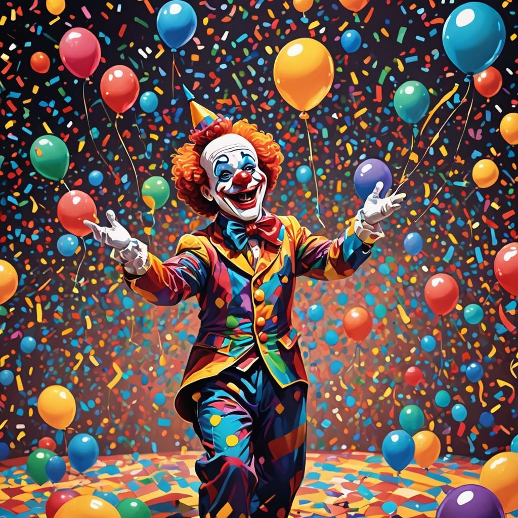 Clown Twisting Balloons in Pop Art Style
