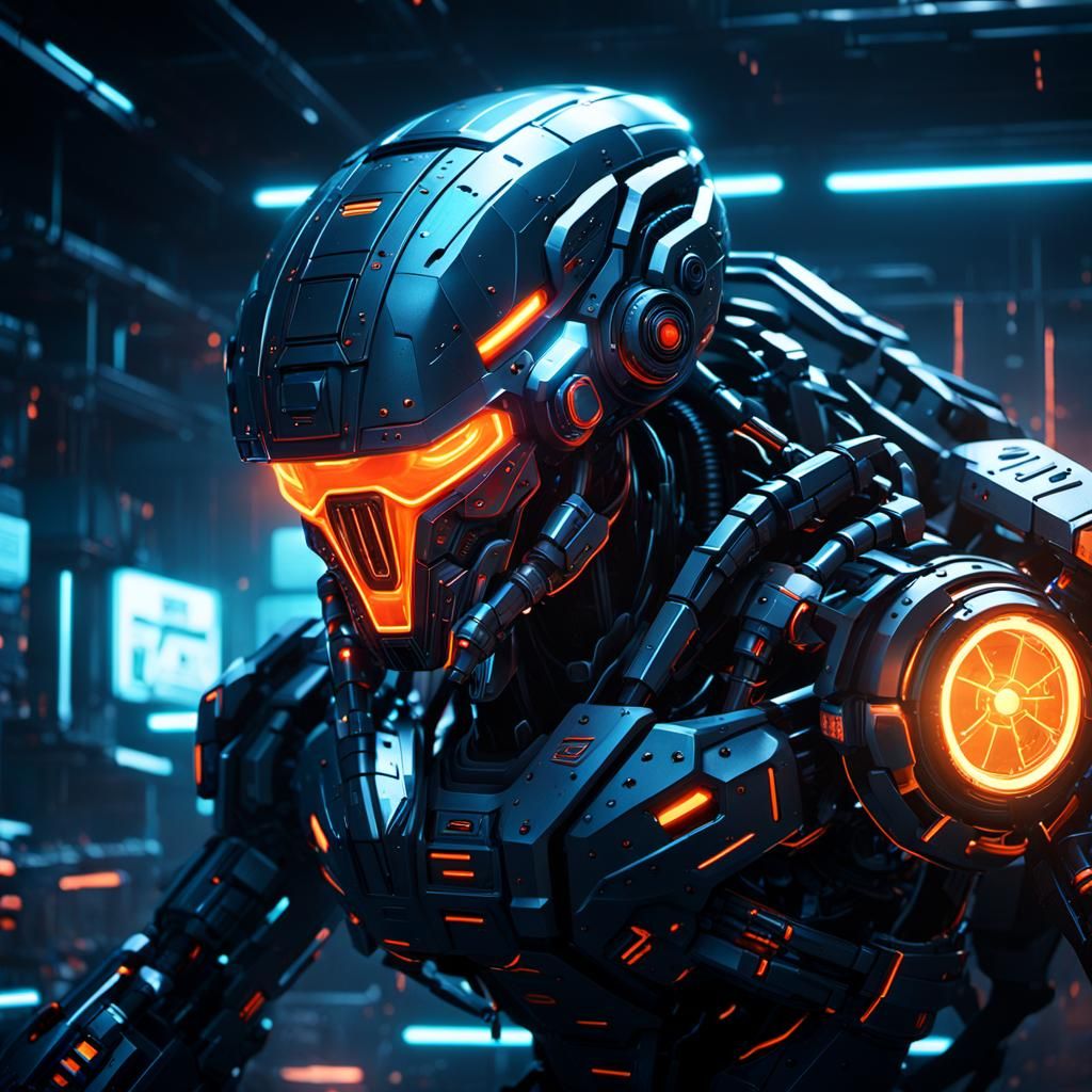 Cyberpunk Robot Blitz Crawler in High-Tech Laboratory