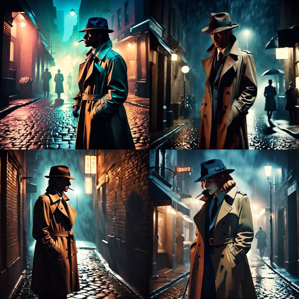 Bloodhound Detective in Noir Alley: Cinematic Film Still