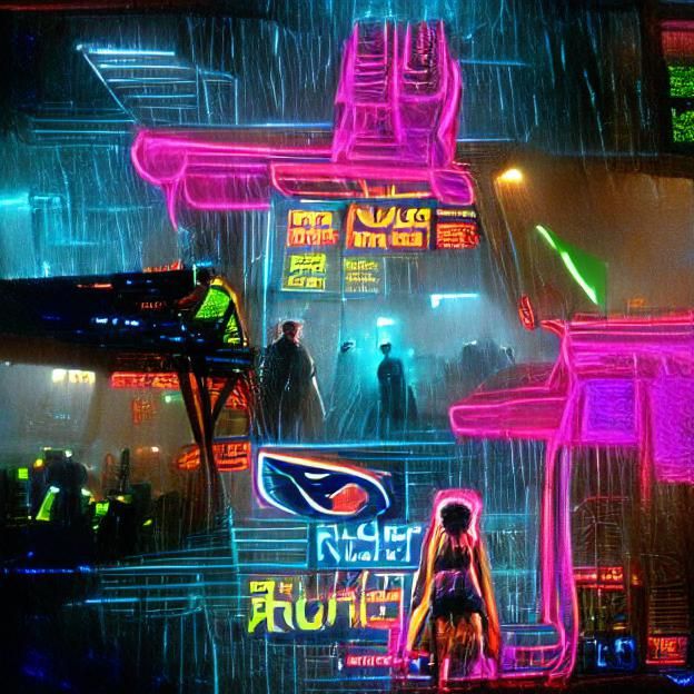 Neon Cityscape at Night in Cyberpunk Style