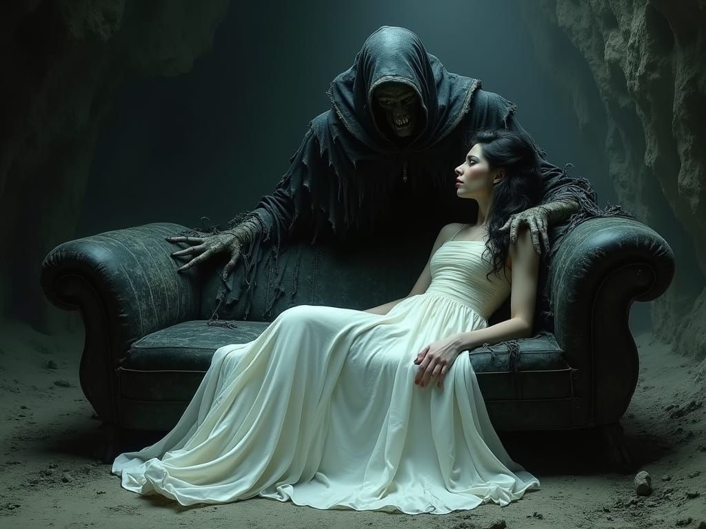 Menacing Ghoul Reaching for Woman in Gown