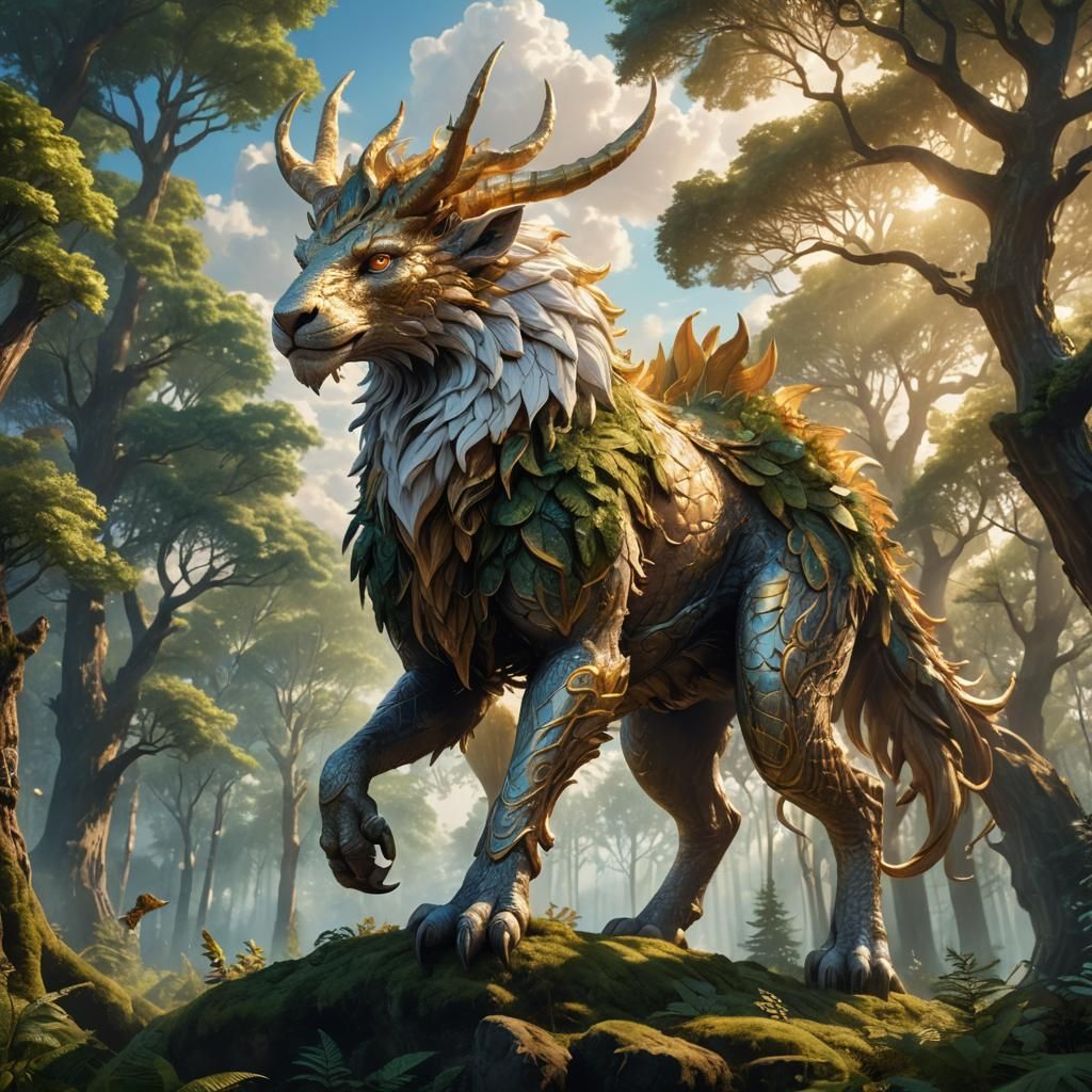 Mythological Creature in Mystical Forest Concept Art