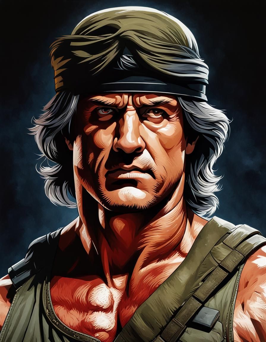 Rambo Portrait in Hyperrealistic Style