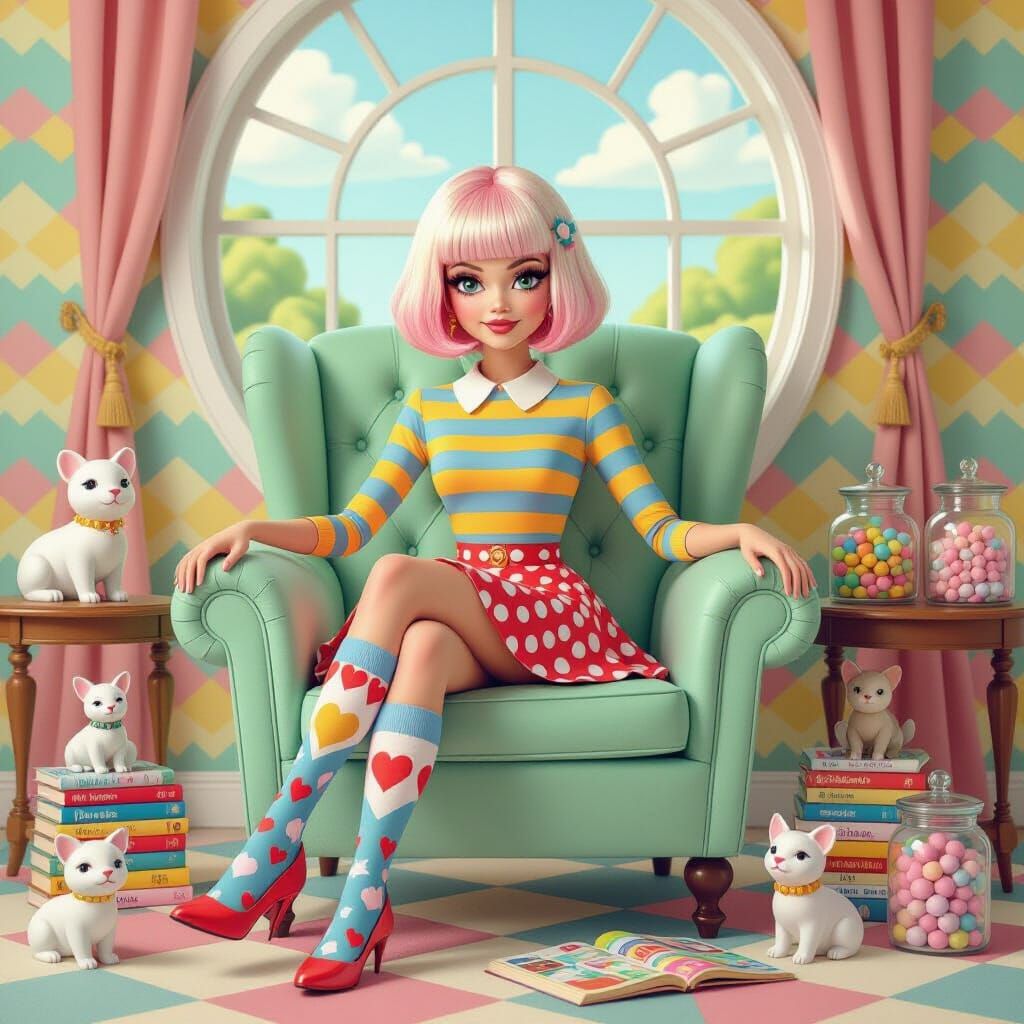 Character Sits on Armchair with Whimsical Room Background